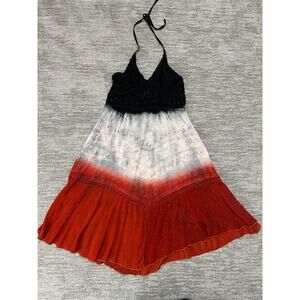 Vintage Dress Womens S Red Black Tie Dye Festival Boho Fairy Halter Y2K 90s